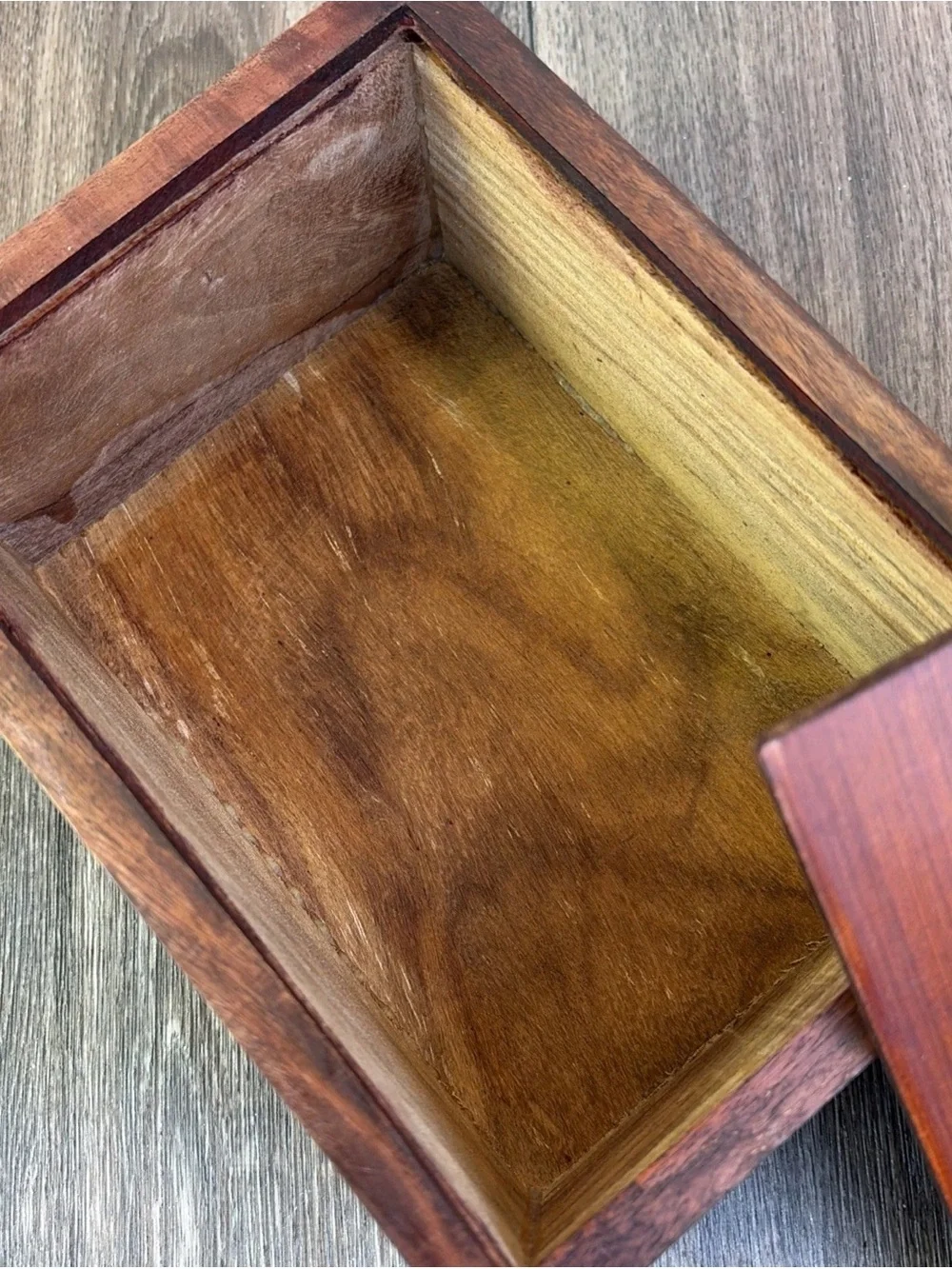Hand-Carved Wooden Storage Box in Dark Brown